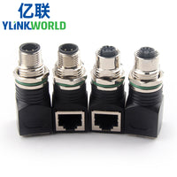 M12 to RJ45 Industrial Ethernet Connector Adapter, 4-Pin/8-Pin, Male/Female, Angled/Straight, Waterproof