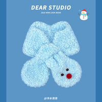 Japanese Style Plush Snowman Cross Scarf for Women, Winter Warm Neck Warmer