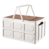 YouNai Outdoor Camping Storage Box with Wooden Lid - Foldable Car Trunk Organizer
