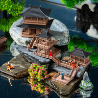 Miniature Ancient Chinese Pavilion Landscape Ornament for Aquariums and Bonsai