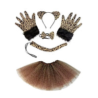 Leopard Print Cat Ear Headband Tail Gloves Set for Halloween Cosplay Party