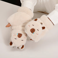 Cute Capybara Plush Half-Finger Flip-Top Touchscreen Gloves for Women, Winter Warm Thickened Student Cycling Cold Protection