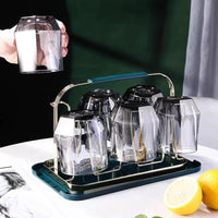 MU Modern Japanese Glass Cup Set with Handle or Handleless Options and Storage Rack