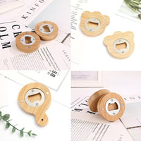 Minimalist Wooden Beer Bottle Opener with Magnetic Refrigerator Sticker, Bamboo Bottle Opener for Home and Restaurant
