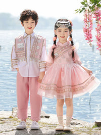 Children's Zhuang Miao Ethnic Dance Costume for Festivals and Performances