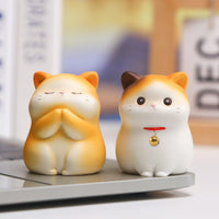 Cute Cartoon Lucky Cat Resin Figurine for Office Desk Decor