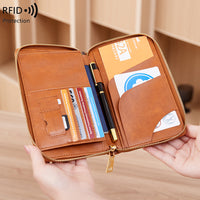 RFID Blocking Travel Passport Wallet with Zipper Closure