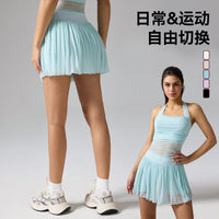 Women's Mesh Sports Skirt with Pockets, Breathable Sun Protection for Badminton Running Fitness Ballet