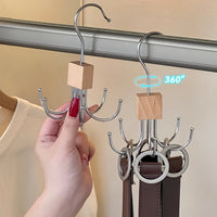 Solid Wood Tie Hanger with 6 Hooks for Closet Organization