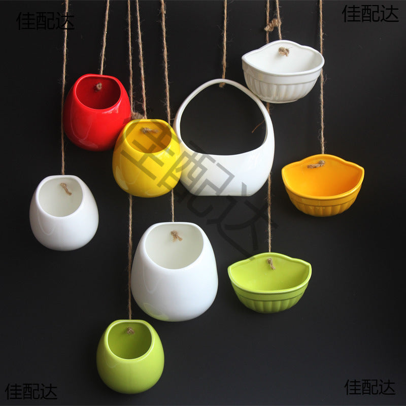 Ceramic Hanging Planter for Succulents and Hydroponic Plants, Wall-Mounted Indoor Flower Pot