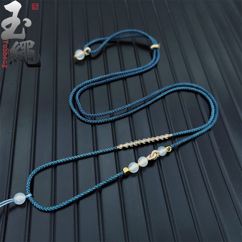 Hand-Woven Pendant Cord Necklace with Gold Thread Detailing for DIY Jewelry