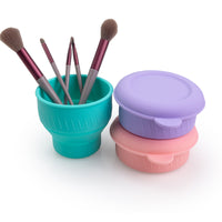 Silicone Foldable Makeup Brush Cleaning Bowl with Scrubber Pad