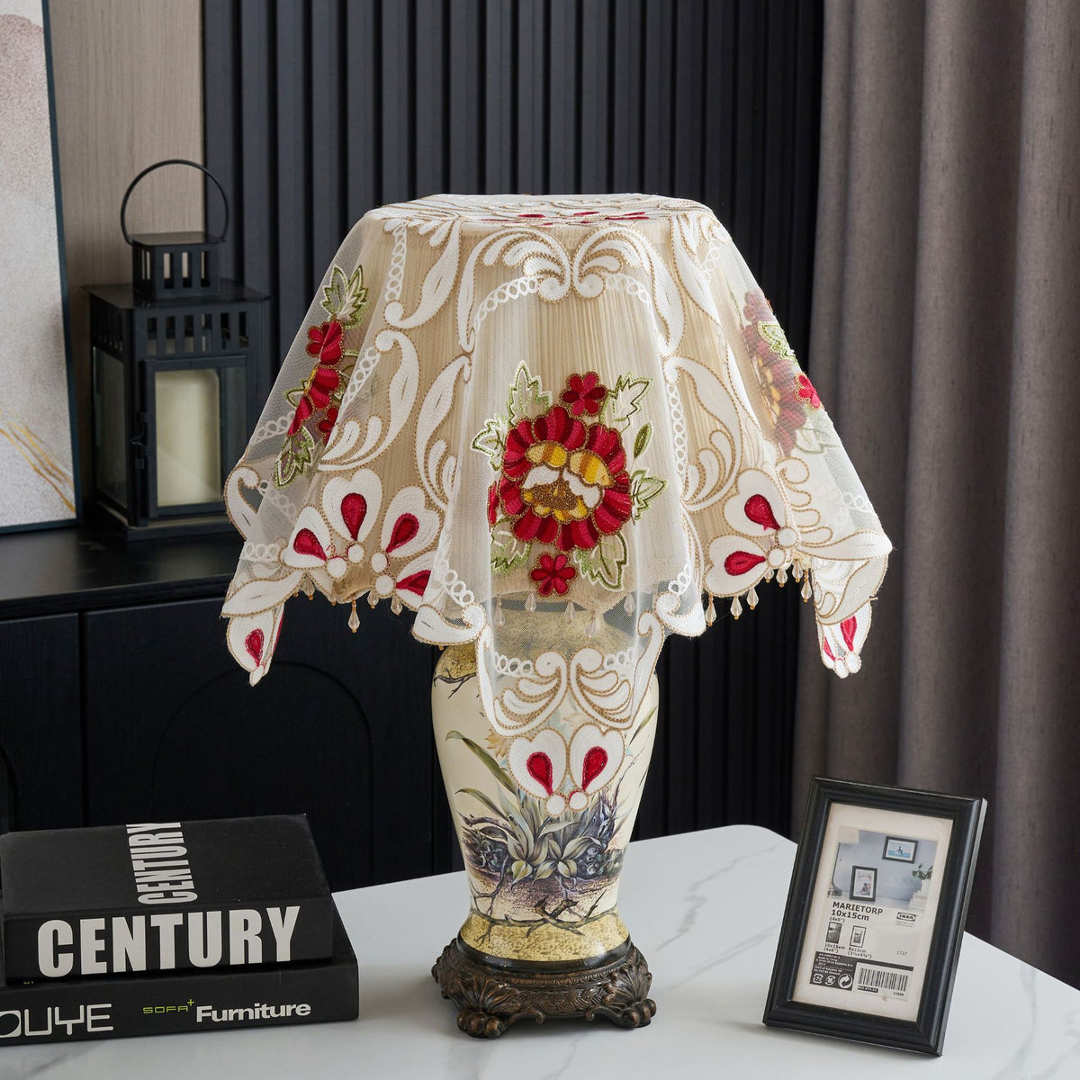 European Style Embroidered Peony Dust Cover for Home Appliances