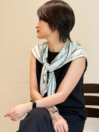 Paris Street View Double Crepe 100% Mulberry Silk Scarf, 12 Momme Vintage Lightweight Luxury Triangle Kerchief