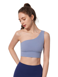 Women's One-Shoulder Sports Bra Shockproof Gathered Yoga Vest Backless Training Top