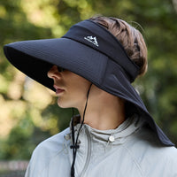 Men's Summer UV Protection Sun Hat with Neck Flap, Breathable Ice Silk Wide Brim Empty Top for Outdoor Hiking