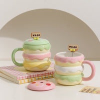 Cute Burger Ceramic Mug with Lid and Stirrer, Creative Student Water Cup, Company Gift