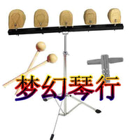 5-Tone Wooden Fish Percussion Set with Stand for Folk Music Performance