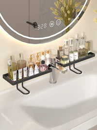 No-Drill Sink Washstand Storage Rack, Bathroom Shelf for Mirror Front & Faucet