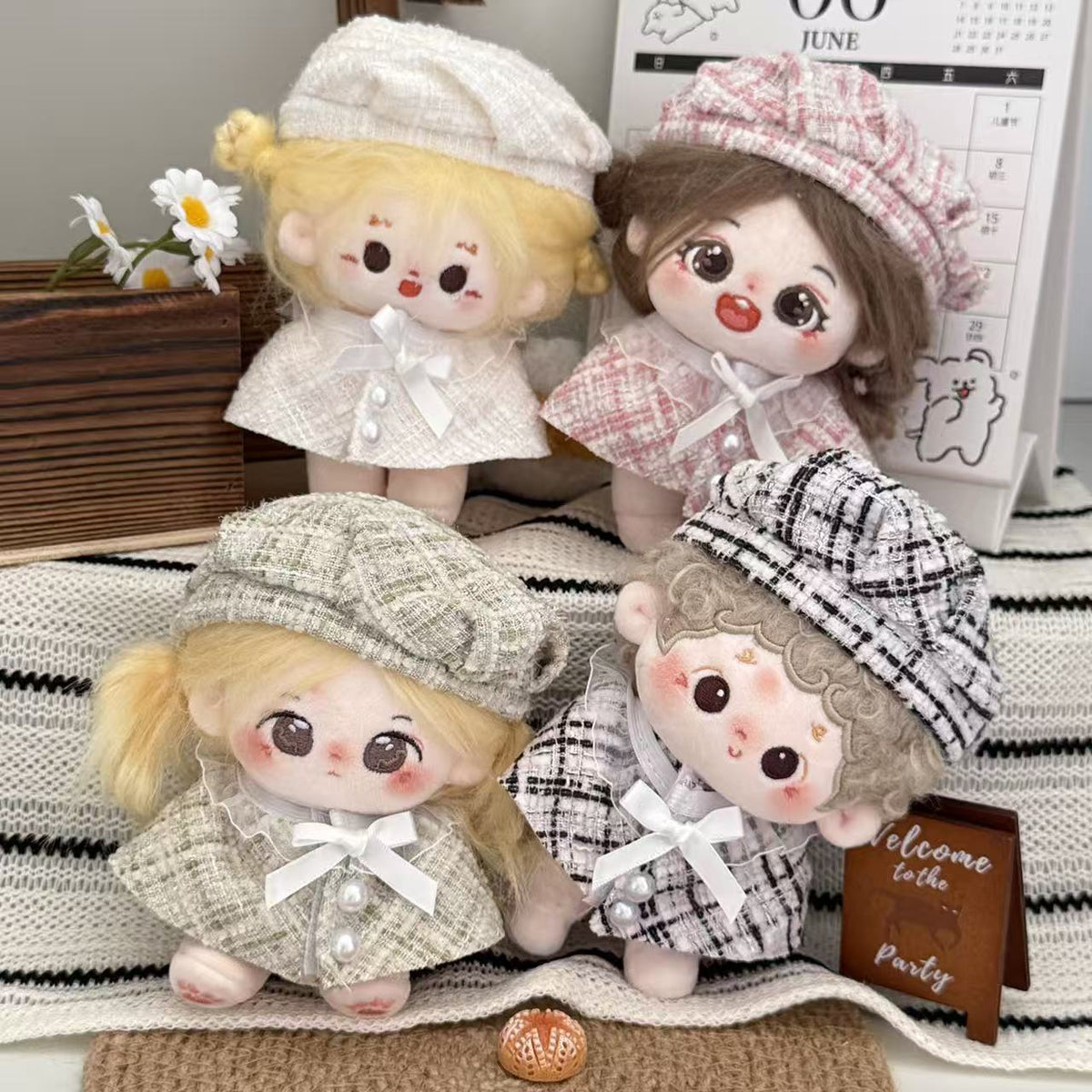 10cm Cotton Doll Straw Hat and Skirt Set for Plush Dolls
