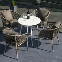 Outdoor Wicker Dining Set with Stone Slab Table, Balcony Patio Furniture