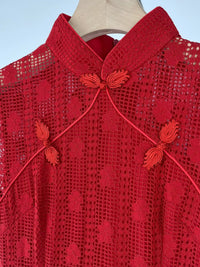 Women's Chinese Style Slim Lace Cheongsam Dress with Floral Knot Buttons
