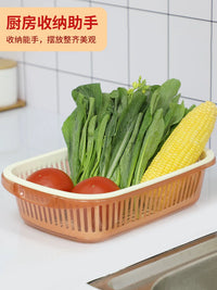 Double-Layer Kitchen Sink Strainer Basket with Lid for Washing Vegetables and Fruits, Dish Drainer and Storage