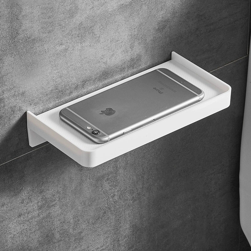 Wall-Mounted Bathroom Shelf with Phone Holder - No-Drill or Drill Installation
