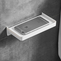 Wall-Mounted Bathroom Shelf with Phone Holder - No-Drill or Drill Installation
