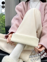 Women's Lambswool Corduroy Wide-Leg Pants - Thin & Thickened Straight-Leg Trousers