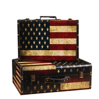 Vintage European Style Wooden Storage Trunk Suitcase with Faux Leather Accents for Decor and Photography Props