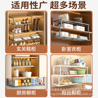 Kitchen Cabinet Organizer Shelf Retractable Storage Rack Multi-layer Pot and Basin Holder with Partition