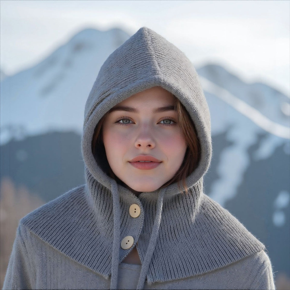 Women's Knitted Hooded Scarf with Ear Protection, Thickened Solid Color Multifunctional Winter Neck Warmer