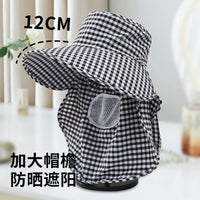Plaid Sun Protection Hat with Neck Flap and Breathable Face Mask for Outdoor Activities