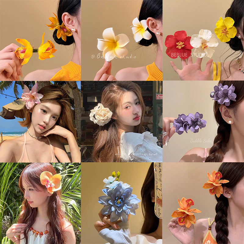 Elegant Artificial Orchid & Hydrangea Hair Clips for Women, Vacation Style Hair Accessories for Photoshoots