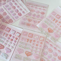 Korean Style Pink 3D Bubble Stickers for Scrapbooking and Decoration - Hearts, Bows, Roses, Lace Borders