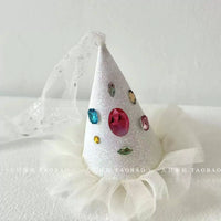 Princess Rhinestone Birthday Hat Hair Clip with Mesh for Girls' Party Headwear