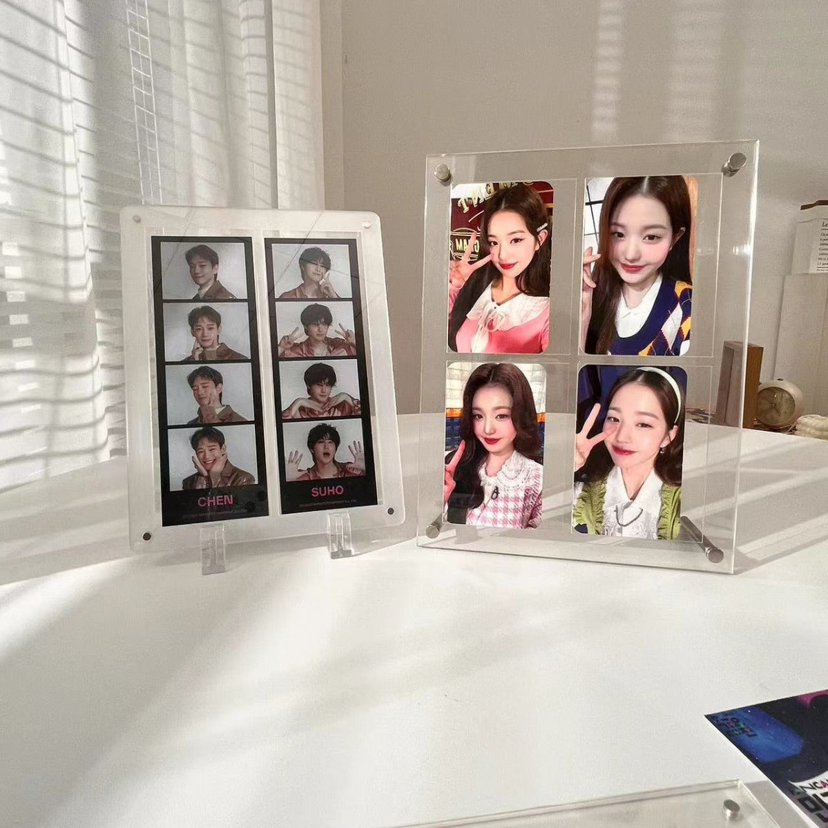 Acrylic 4-Slot Photocard Holder, 3-inch Instax Photo Frame with Grooves, Desktop Display Stand, Ins Style Decor