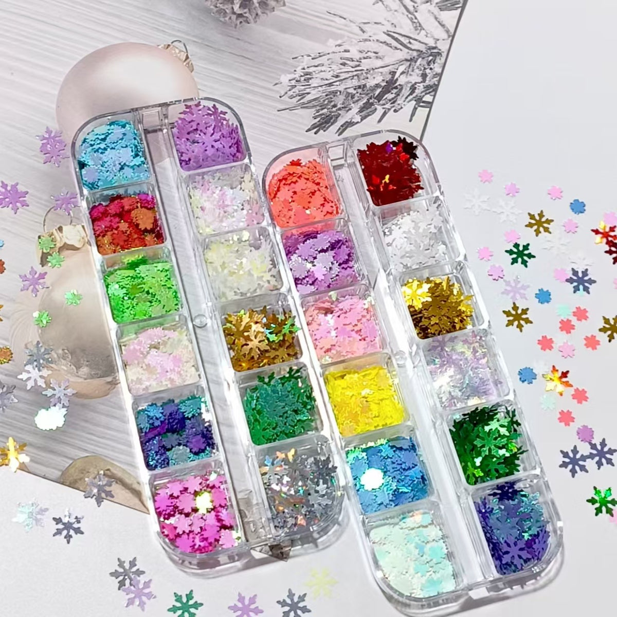 12-Grid Christmas Snowflake Glitter Mix for Nail Art Decoration