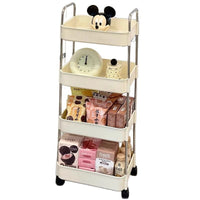 Cream White Vertical Stripe Mobile Storage Cart with Wheels, Multi-layer Floor-standing Organizer for Home and Snacks