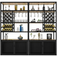 Wrought Iron Wine Rack with Glass Holder, Freestanding Floor Wine Storage for Bar & Restaurant