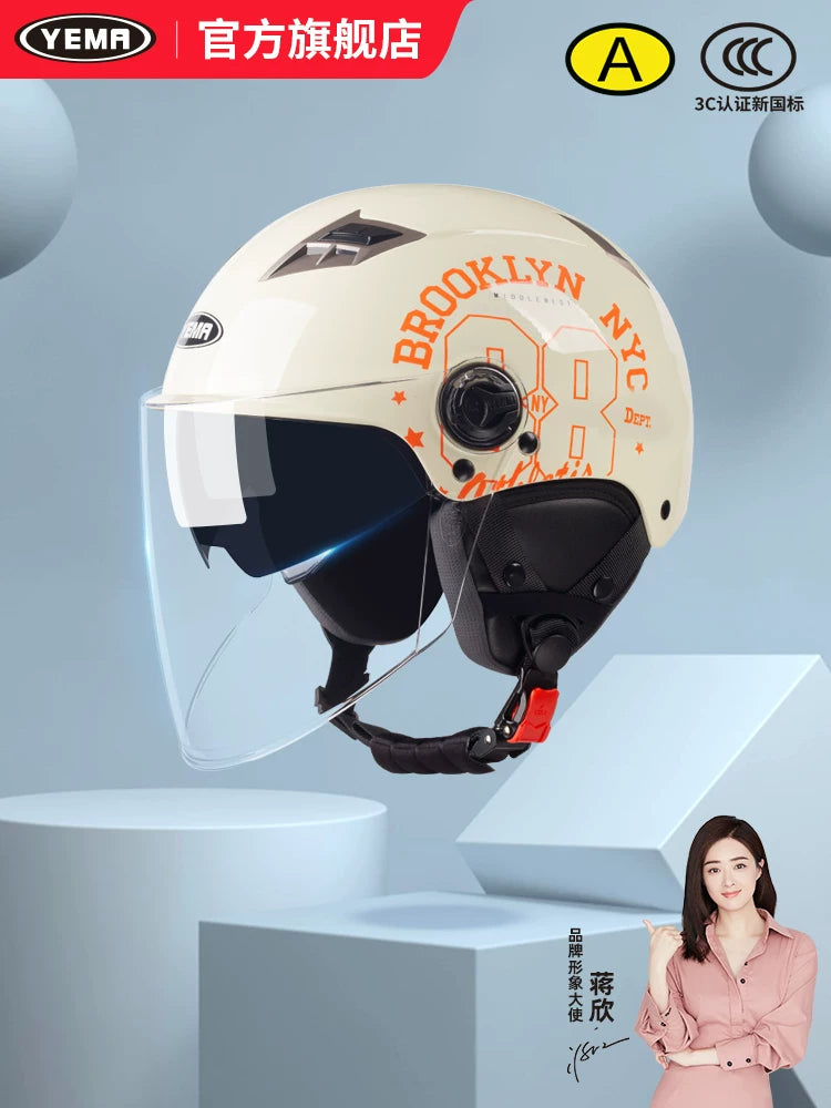 3C Certified Motorcycle Half Helmet for Men and Women, All-Season Safety Helmet with Visor