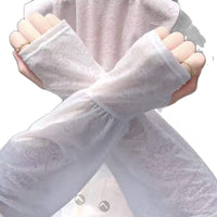 Lace Sun Protection Arm Sleeves for Women, Thin High-Elastic Breathable Ice Silk Cooling Sleeves