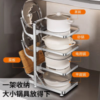 Stainless Steel Kitchen Floor Standing Storage Rack Multi-layer Pot and Chopping Board Organizer Shelf for Home Cabinet