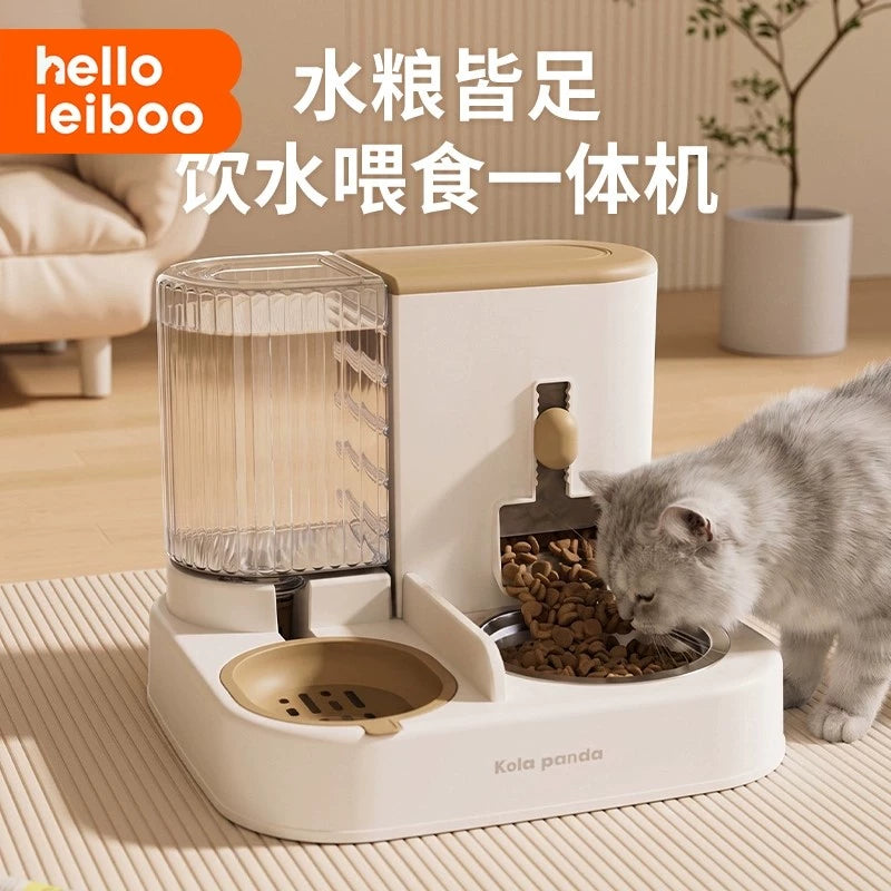 Automatic Pet Feeder with Double Bowls for Food and Water, Multi-filter Drinking Fountain for Cats and Dogs