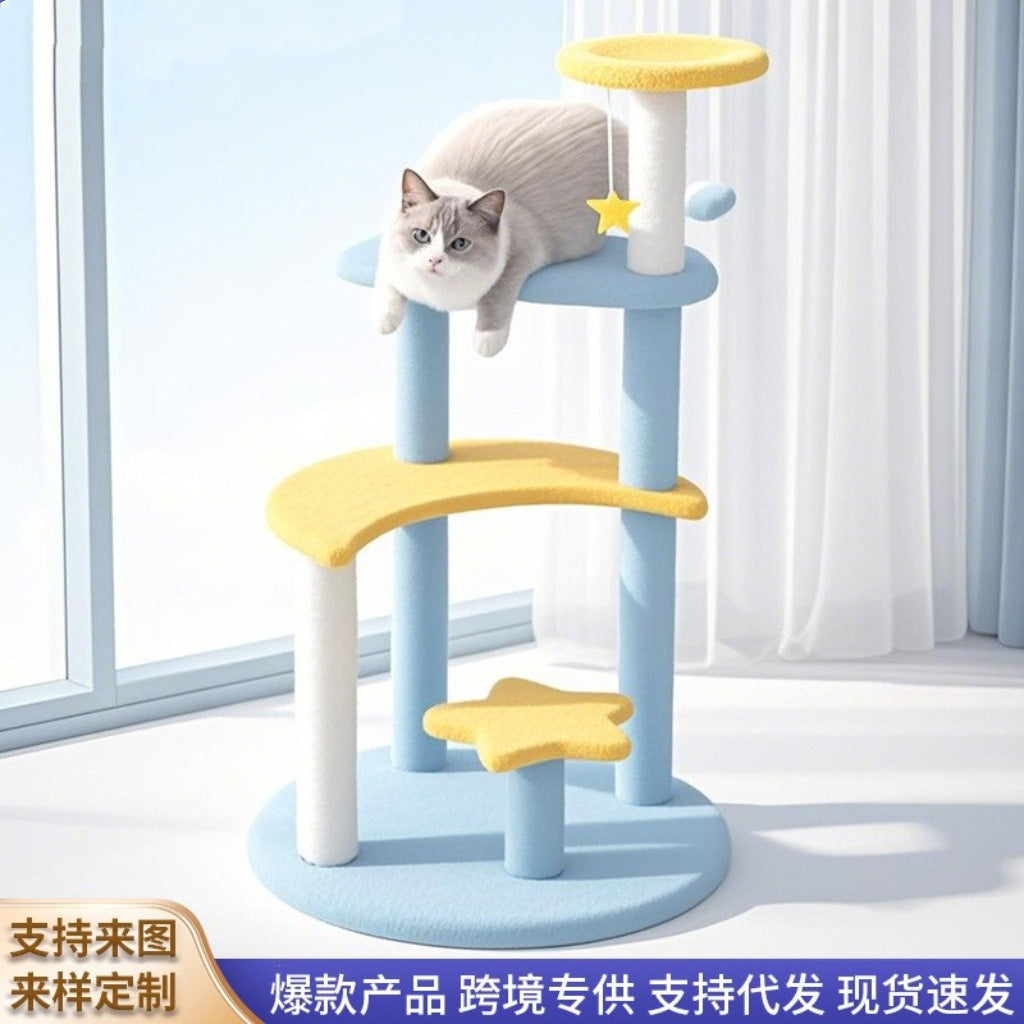 Mythical Star-Moon Multi-Level Cat Tree with Sisal Scratching Posts for Large Cats