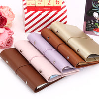 Portable A6 Macaron Faux Lambskin PU Leather 6-Ring Binder Notebook Cover with Elastic Strap
