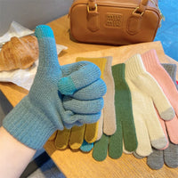 Solid Color Knitted Touchscreen Gloves for Women, Winter Warm Windproof Cycling Gloves