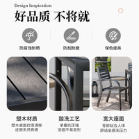 Outdoor Patio Dining Set with Wood-Plastic Composite Table and Iron Chairs