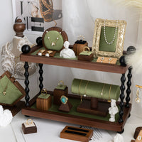Vintage Green Velvet Jewelry Display Stand Multi-layer Storage for Bracelets Rings Necklaces